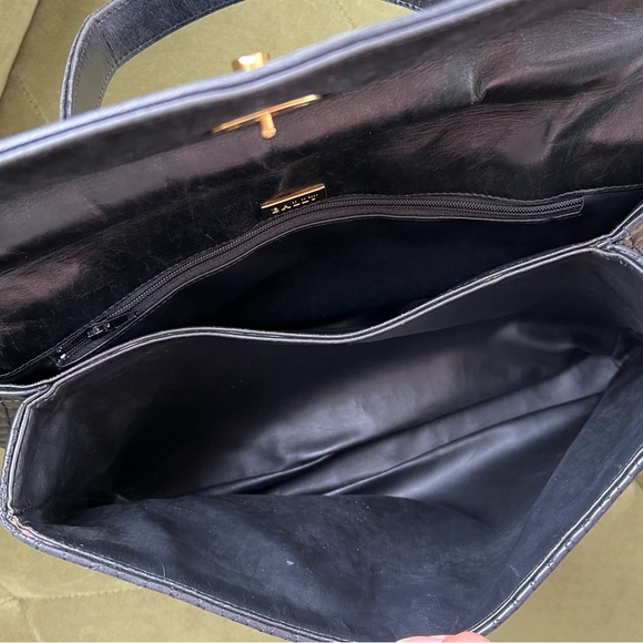 VTG Bally Black Quilted Leather Satchel Gold Hardware - Picture 11 of 13